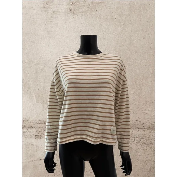 MNG Mango‎ Striped Oversized Long Sleeve Top Beige Brown Size L - Image 2