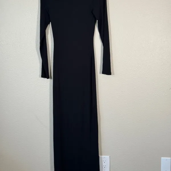Skims Black Long Sleeve Midi Dress Womens M Bodycon Baddie Modest Minimalist - Image 8