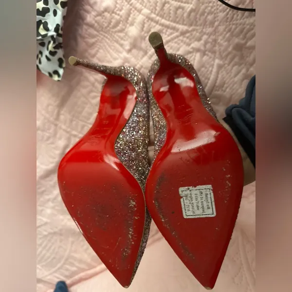 Christian Louboutin Glitter Pointed Pumps with Gold Trim - Image 14