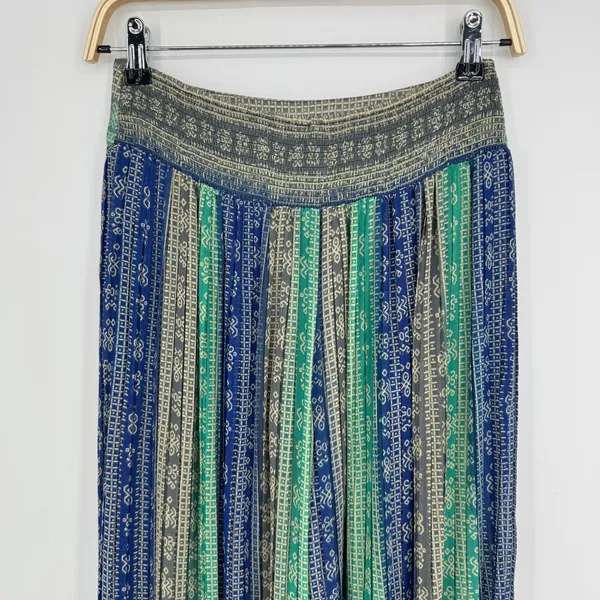Free People Palazzo Pants Small Blue Green Geometric Boho Festival Wide Leg - Image 7