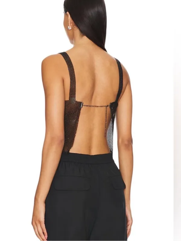 Revolve superdown Black Sequin Square Neck Crop Top - Image 4