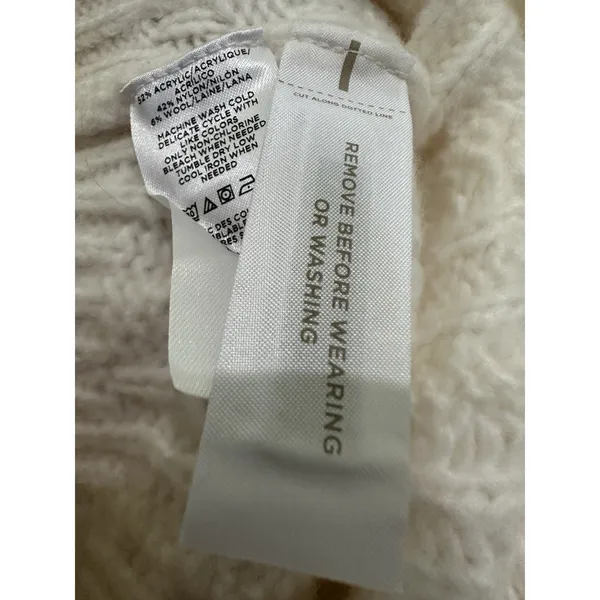 Ann Taylor Chunky Cable Knit Mock Neck Puff Sleeve Sweater Preppy White XS - Image 7
