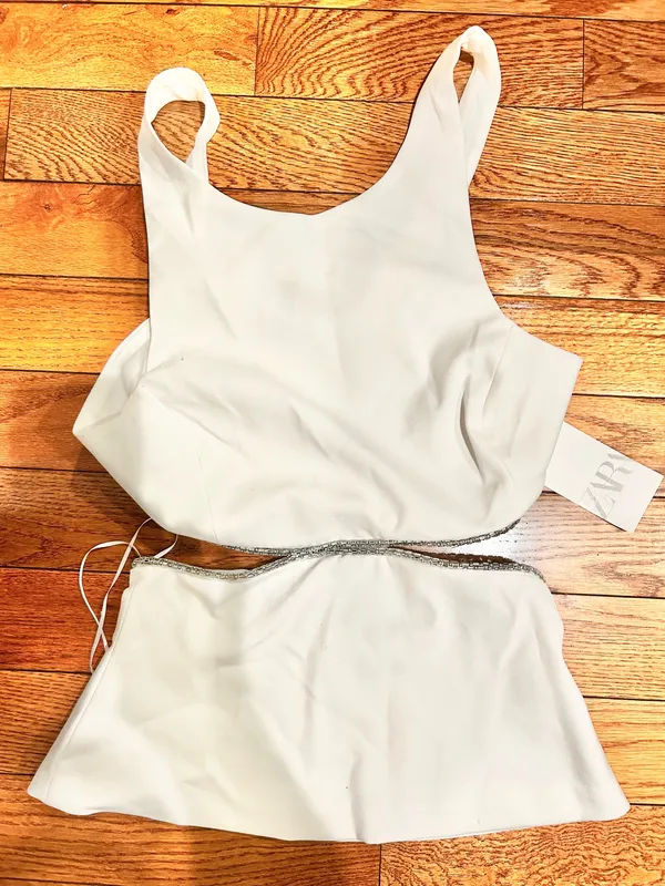 ZARA NWT viral TIK TOK White Jeweled Rhinestone Embellished Cutout Top XL - Image 6