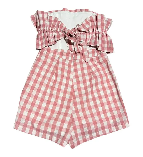 Entro NWOT Pink And White Gingham Strapless Ruffle Romper - Image 4