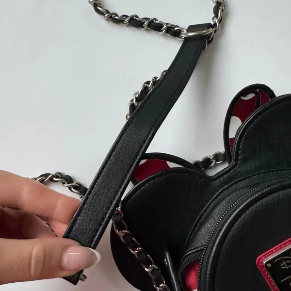 Disney Loungefly Minnie Mouse Ear Crossbody Bag Black Quilted Bow Chain Strap - Image 6