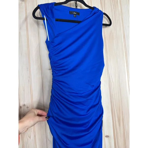 NWT Lulus Enticing Darling Royal Blue Asymmetrical Ruched Maxi Dress Gala Sz XS - Image 4