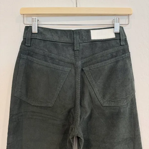 ReDone‎ 70s Loose Flare Pants Size 24 Green Corduroy Trouser Earthy Forest Fairy - Image 9
