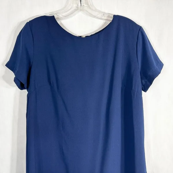 Lulus Small Dress‎ Navy Blue Shift Mini Short Sleeve Satin Back Zip 43232 809 - Image 3