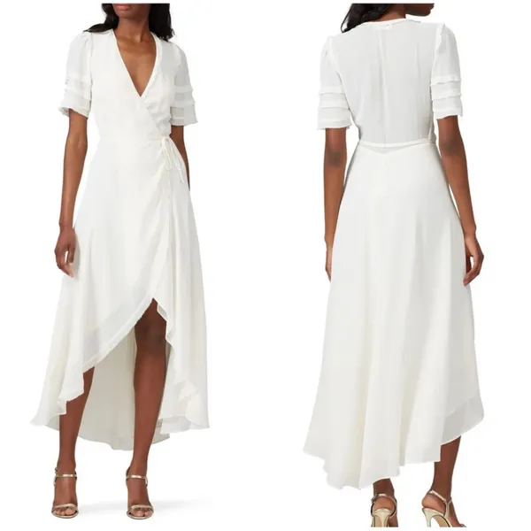 Reformation Lottie Wrap‎ Dress White - Image 2