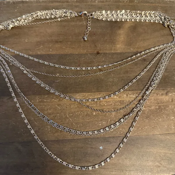 Gold tone layered multi chain necklace - Image 3