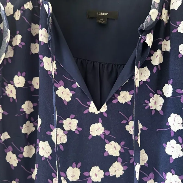 J Crew Dress Womens Purple Navy Scattered Peony Floral Tie Neck Tiered SZ M - Image 8