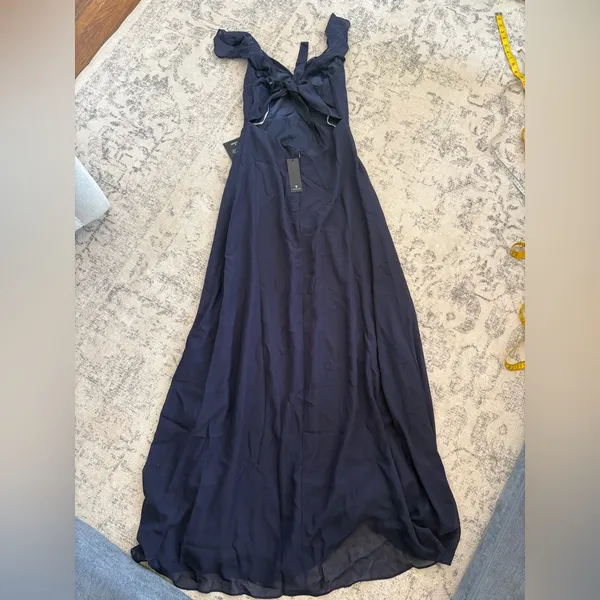 Lulus Sweetest Entrance Navy Blue Ruffled Tie-Back Maxi Dress Size XL NWT Formal - Image 4