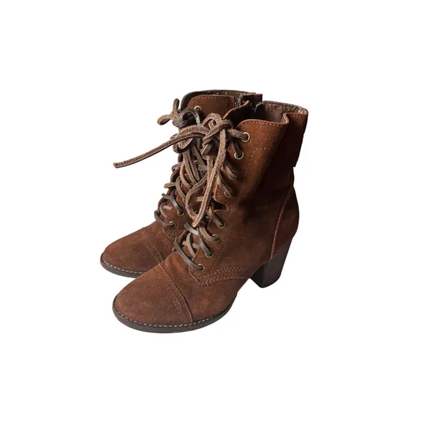 Steve Madden Gretell Brown Suede Lace Up Ankle Boots 8.5 Stacked Block Heel READ - Image 5