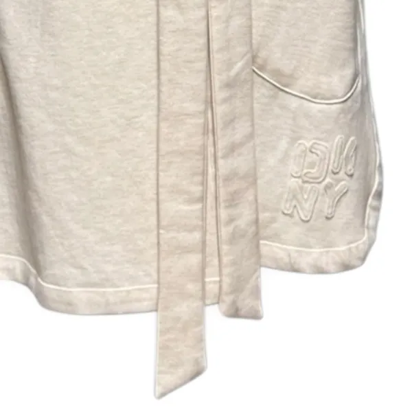 DKNY Plush Fleece Hooded Lounge Robe Oatmeal Cream Beige Tan L / XL - Image 3
