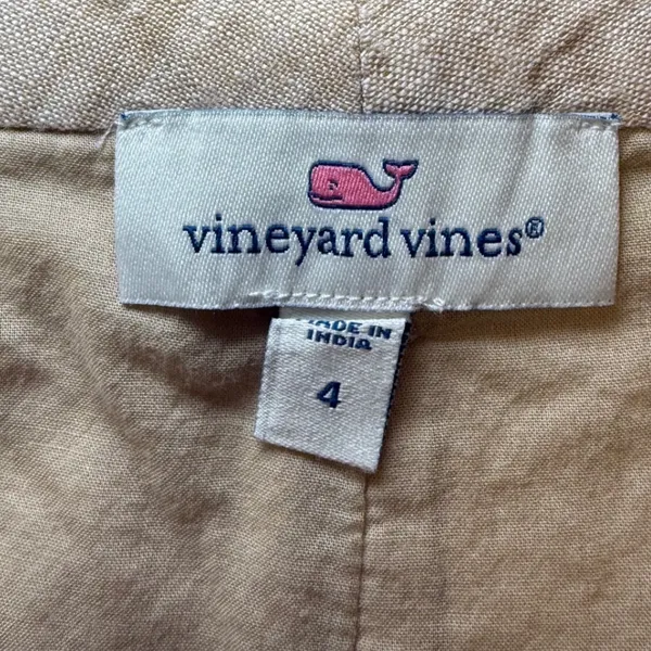 Vineyard Vines Khaki‎ Belted Lined Linen Paperbag Waist Shorts Quiet Luxury 4 - Image 3