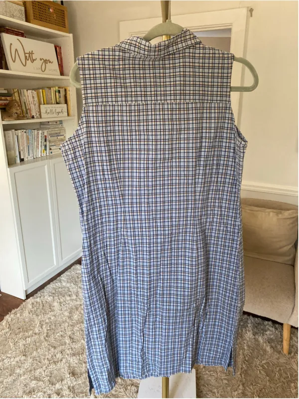 Cherokee Plaid Sleeveless Button Front Shirt Dress Preppy Coastal L - Image 3