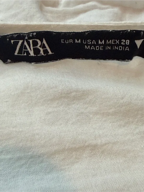 Zara White Embroidered Cotton Crop Blouse Size M Boho Peasant Tie Front - Image 8
