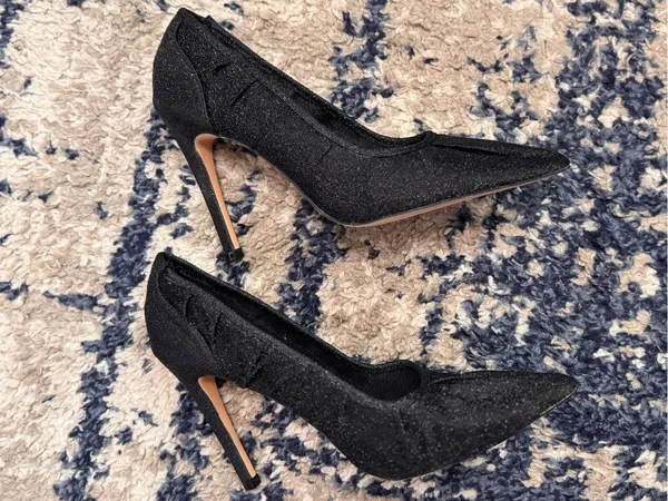 NWOB LuLu’s Megin Sparkle Black Shimmer Fabric Pointed-toe 4” Stiletto Heels 7.5 - Image 7