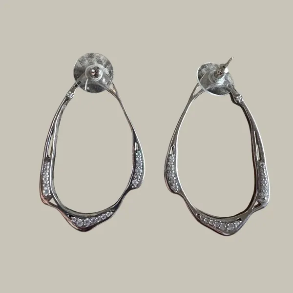 Kendra Scott Livi Fontal Hoops Silver Tone Pave Crystal Hoop Earrings Post Back - Image 4