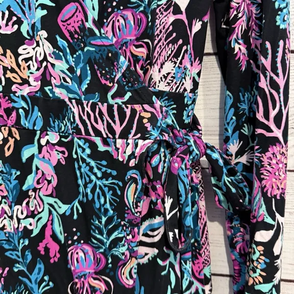 NWOT Lilly Pulitzer Multicolor Floral Wrap Romper - Pink, Blue, Teal! Size Large - Image 5