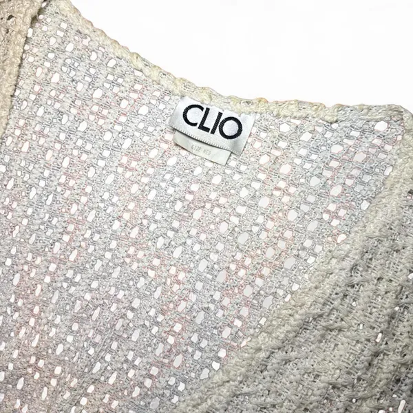 CLIO VTG 90s Off-White Dainty Lace Crochet Knit Button-Up Cinched Vest — MEDIUM - Image 2
