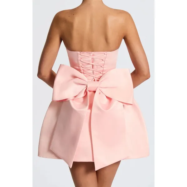 NWT Babyboo Abbey Blush Pink Bow Corset Fit & Flare Strapless Mini Dress Size S - Image 6