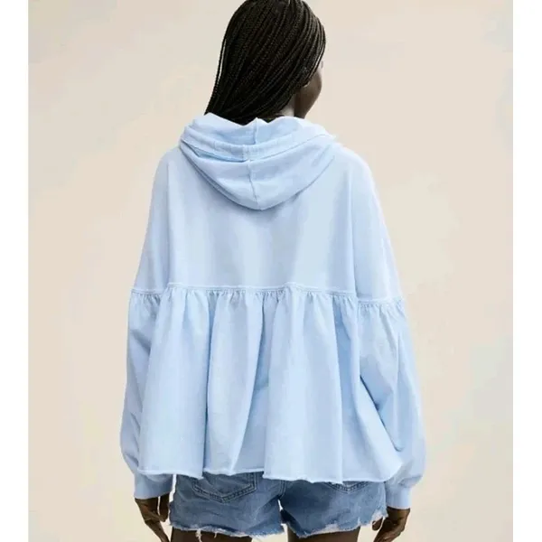 Aerie Peplum Hoodie Sweatshirt‎ Small Blue Balloon Sleeve Babydoll Oversized S - Image 4