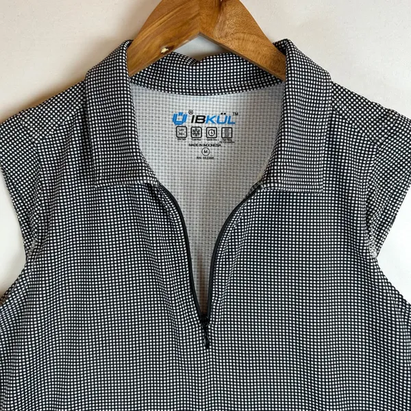 IBKUL Womens Black White Gingham Sleeveless 1/4 Zip Golf Polo Top Size M UPF50 - Image 7