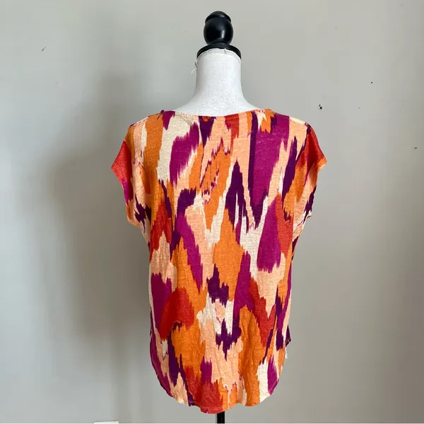 JOIE | Multicolored Capped Sleeve Linen Top Sz L - Image 6