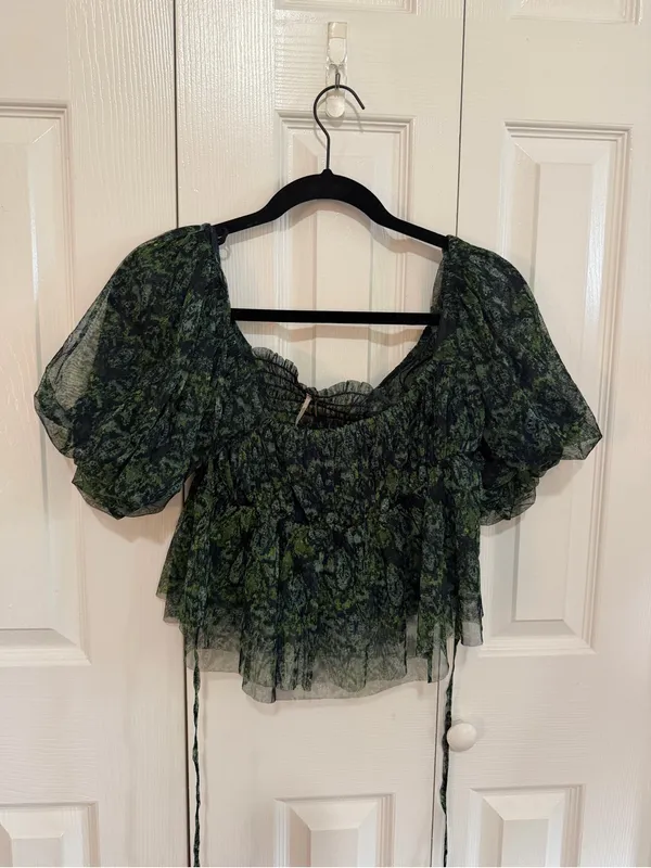 Free People Penelope Mesh Abstract Top Flutter Sleeve Flowy Cottagecore Sz Small - Image 2