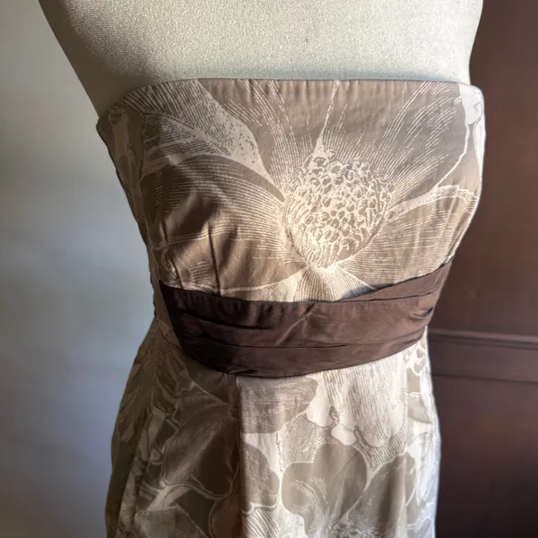 Y2K Vintage MAEVE | Anthropologie Cream and Brown Strapless Dress | 4 Twee - Image 2