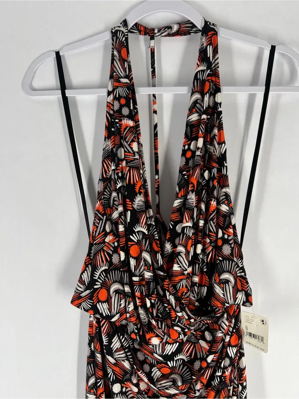 Free‎ People Daria Maxi Dress in Black Orange White High Slit Wrap S NWT - Image 4