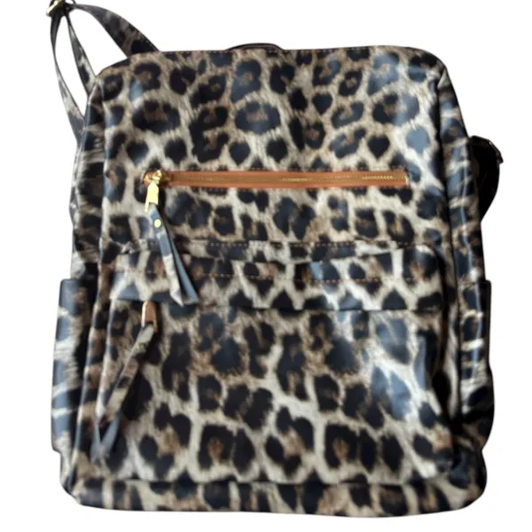 Leopard Print Backpack with Additional‎ Strap Black - Image 7