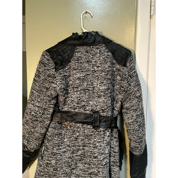Yoki Outerwear Collection Womens Size Large Coat Jacket Black Gray Tweed Leather - Image 9