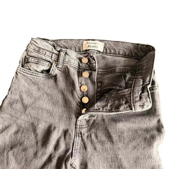 Reformation Slim Straight Leg Jeans Washed Black Denim Button Fly Size 25‎ - Image 3