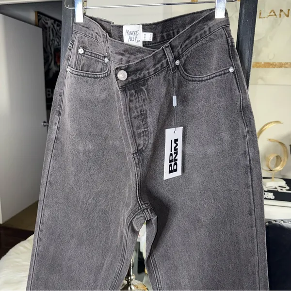 Princess Polly Holly Asymmetric High Rise Straight Leg Black Denim Jeans New - Image 7