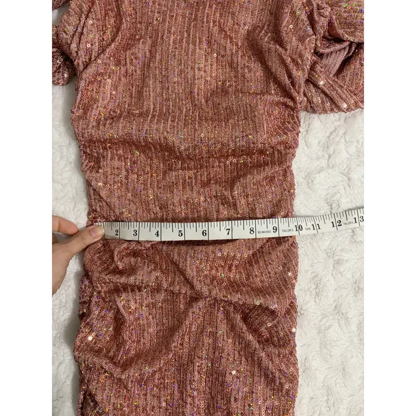Hello Molly Pink Frequent The Club Sequin Draped Sleeves Ruched Mini Dress 2 - Image 9