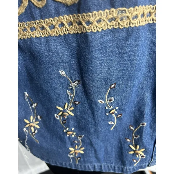 Tantrums Jacket Women XL Blue Good Vintage‎ Embroidered Beaded Denim Retro - Image 4