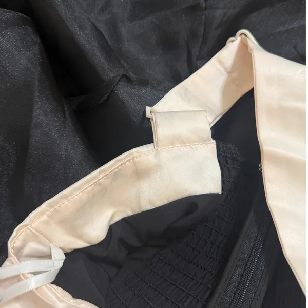 Lulus Two-Tone Halter Bow Tiered Midi Dress Black/Cream size Medium - Image 5