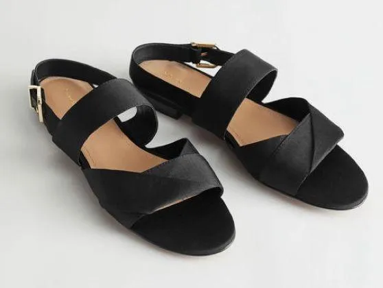 & Other Stories Black Twill Slingback Buckled Sandals Women’s 8 Wide Strap Flats - Image 3