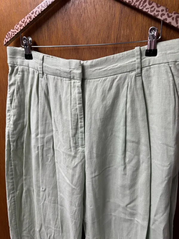Abercrombie & Fitch A&F Sloane Tailored Linen Blend Wide Leg Pants Green Large - Image 8