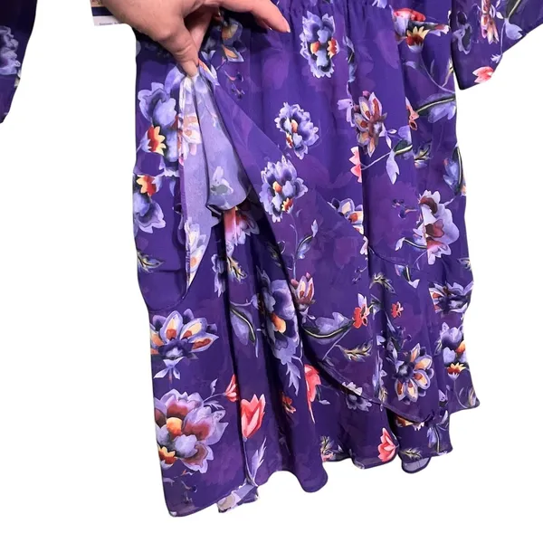 Bar III Dress Women's XL Purple Floral Cold Shoulder Ruffle Fit & Flare Sundress - Image 11