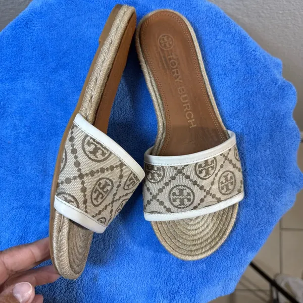 Tory Burch T Monogram Espadrille Slide Sandals SZ:6M - Image 2