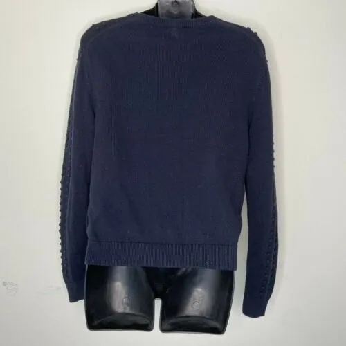 Brooks Brothers Navy Blue Crew Neck Sweater Long Sleeve Pom Women's Size‎ Large - Image 4