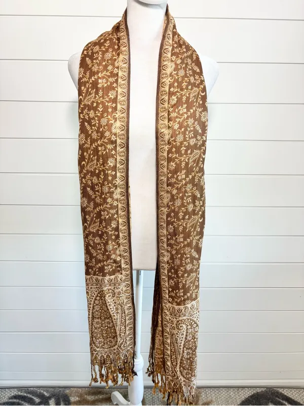 Elegant Brown Paisley Infinity Scarf - Women Accessories - Image 4