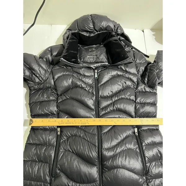 Andrew Marc Long Down Puffer Coat Black XL 650 Fill Packable Hooded Winter - Image 13