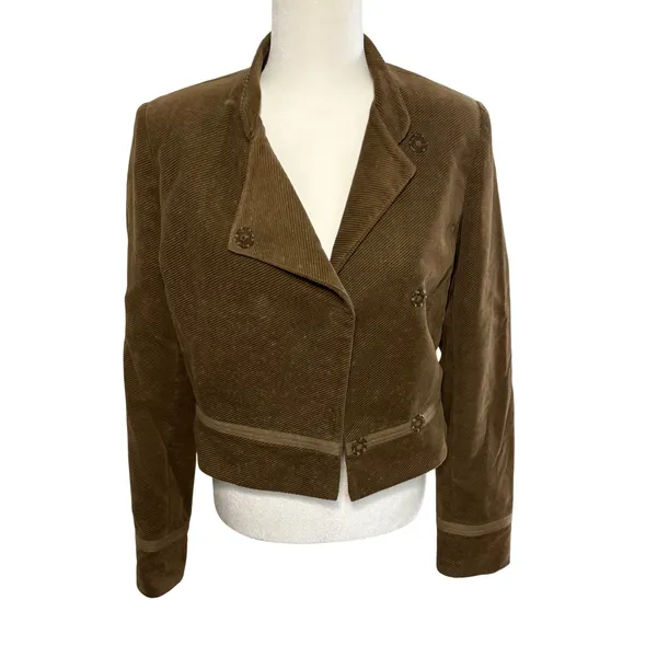 Vince Womens Brown Corduroy Asymmetrical Snap Cropped Jacket Size‎ 8 USA Made - Image 2