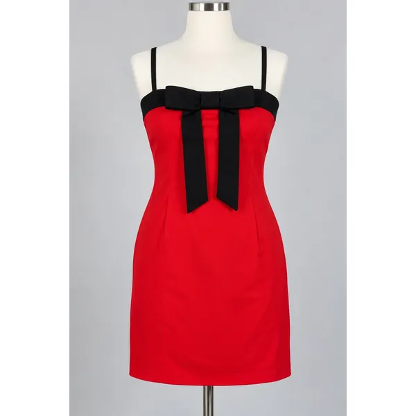 Wild Fable Red Mini Dress Black Bow Adjustable Straps Size S NWT Parisian Chic - Image 2