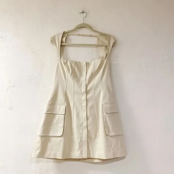 L’academie Ashleigh Stretch Cotton Cargo Mini Dress in Khaki Beige XL - Image 2