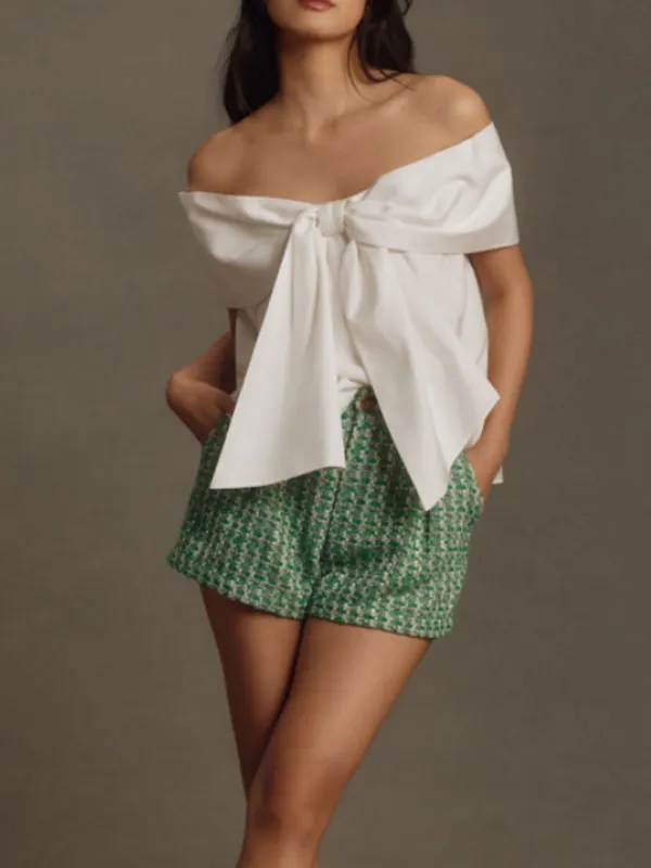 The Clothing Exchange Company Ivory Off Shoulder Bow Front Peplum Blouse Strapless White Top - Image 3